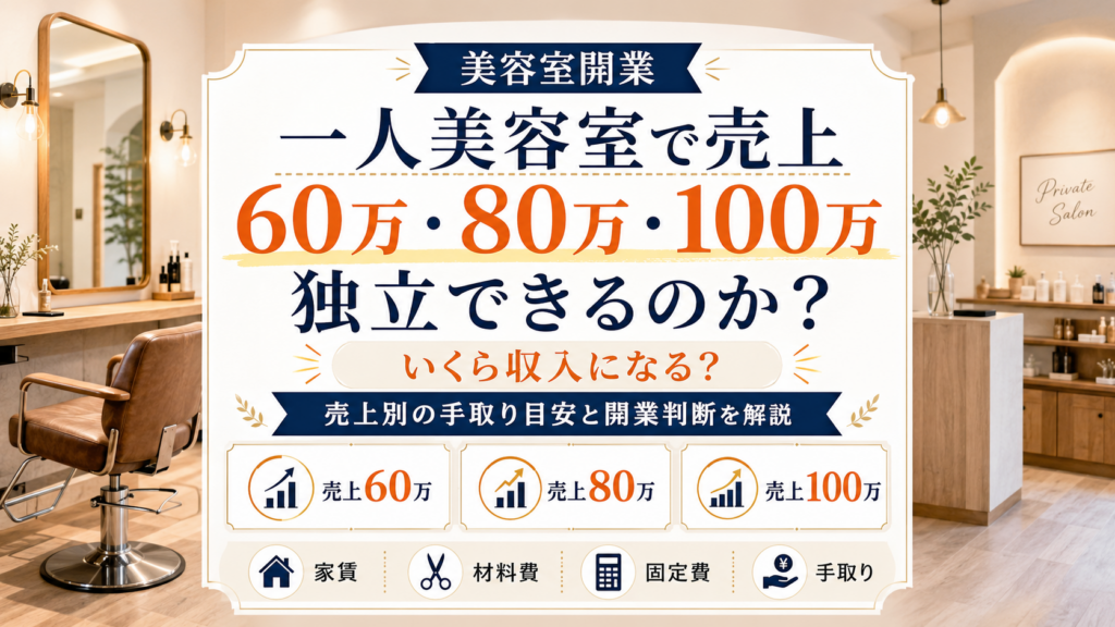 一人美容室で売上60万・80万・100万で独立できるのか、いくら収入になる？