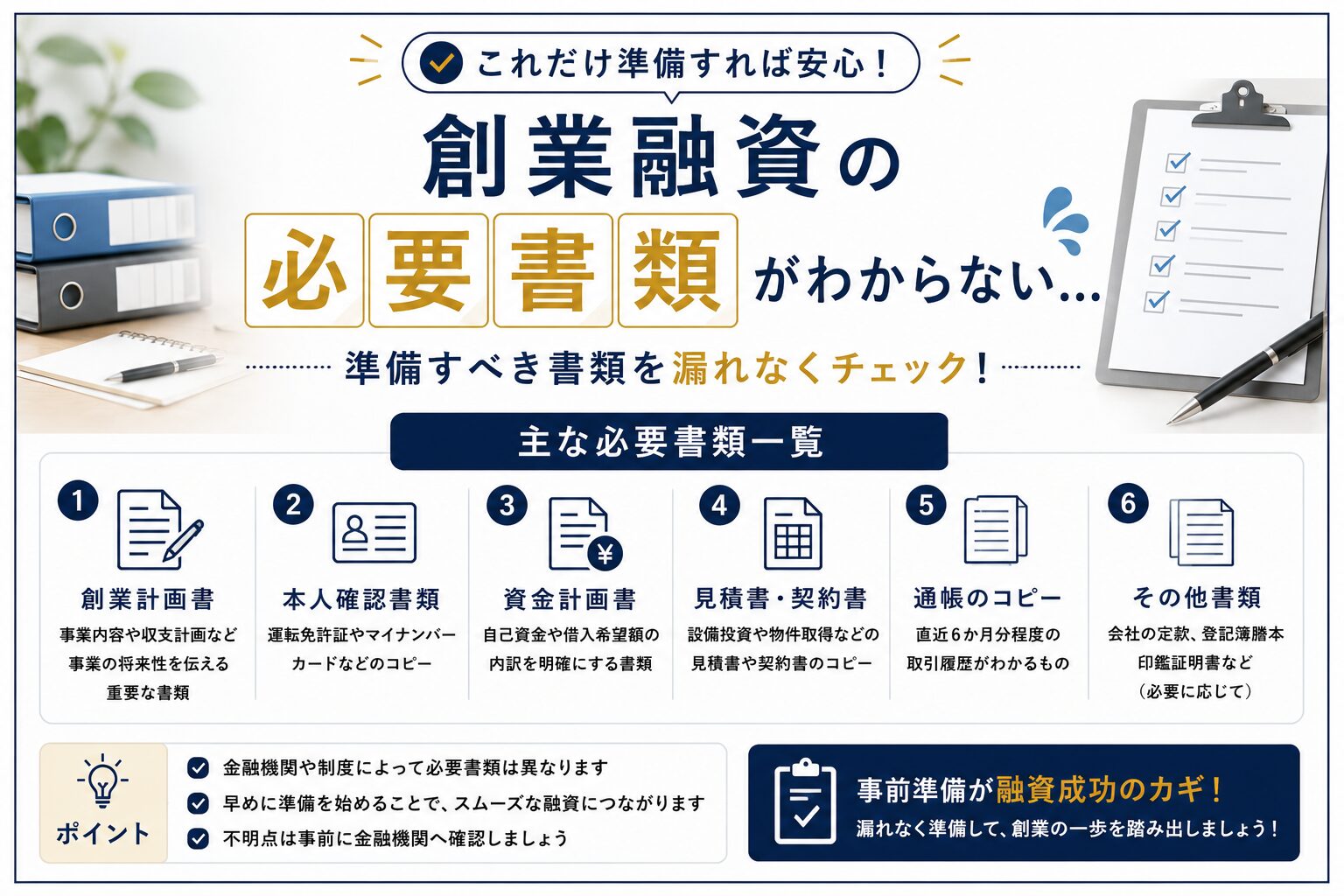 創業融資の必要書類がわからない|準備すべき書類を漏れなくチェック