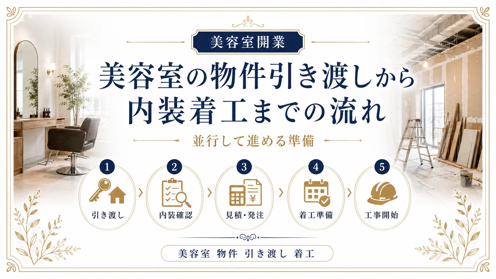 美容室の物件引き渡しから内装着工までの流れ｜並行して進める準備