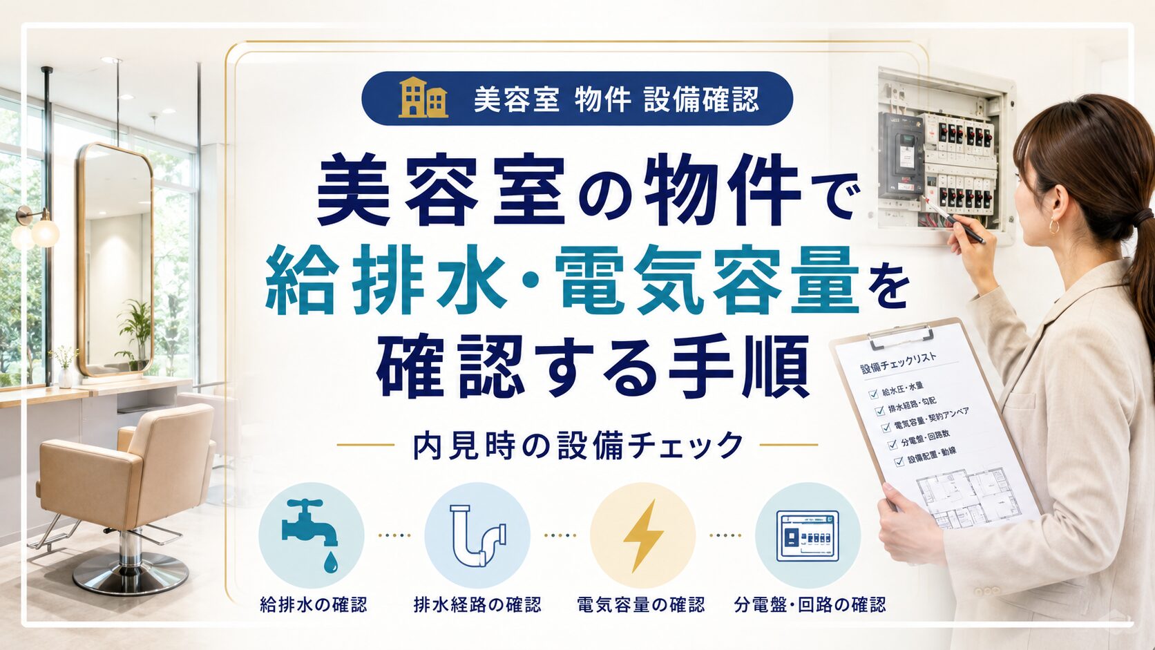 美容室の物件で給排水・電気容量を確認する手順|内見時の設備チェック