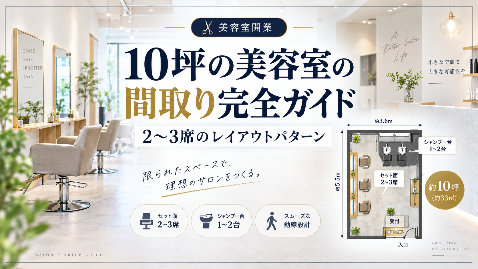 10坪の美容室の間取り完全ガイド｜2〜4席のレイアウトパターン