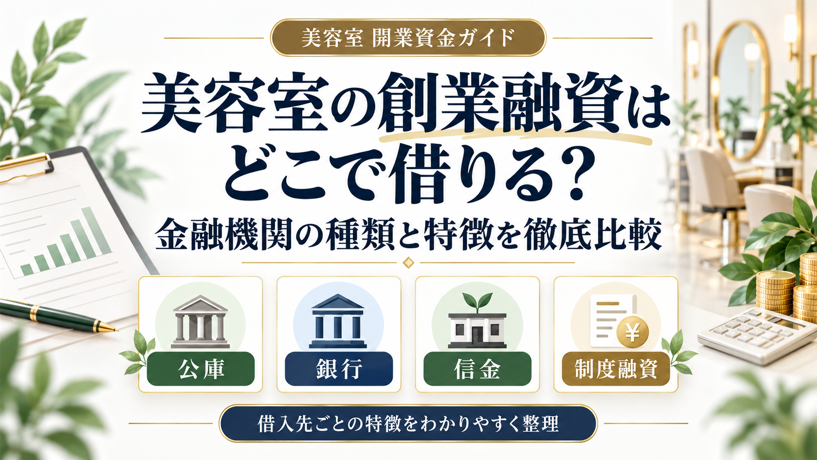 美容室の創業融資はどこで借りる?金融機関5種類の特徴を徹底比較して解説